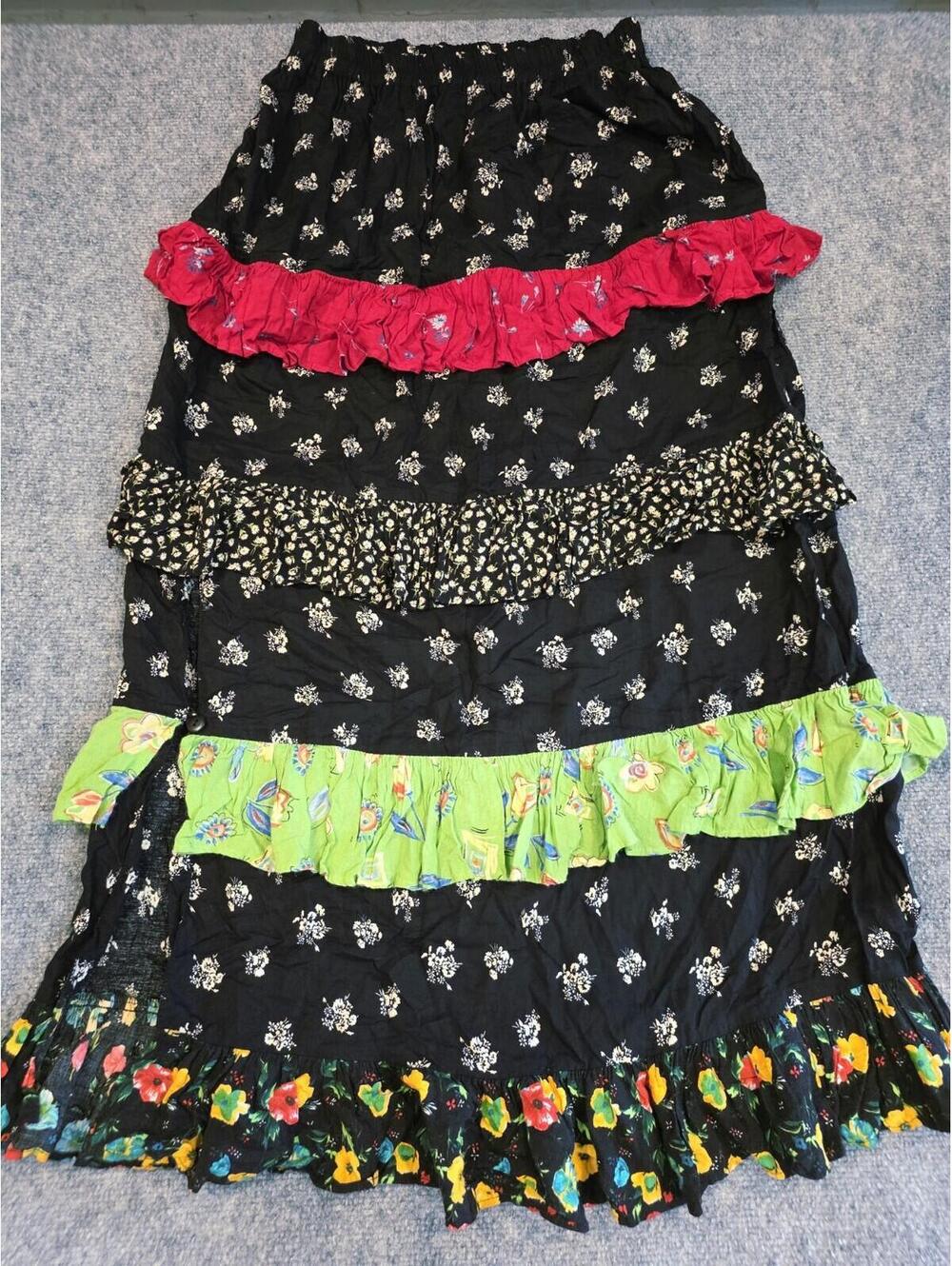 VTG Made In Texas Tiered Ruffle Maxi Skirt Boho Calico Floral Peasant Western OS - Picture 1 of 7